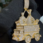 Money Truck Pendant Iced Out CZ Diamond Hip Hop Chain Gold Plated Cash Bags Bling Necklace Streetwear Jewelry Rope Chain