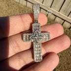 Flower Cross Iced 14K Gold Plated Pendant