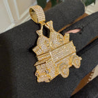 Money Truck Pendant Iced Out CZ Diamond Hip Hop Chain Gold Plated Cash Bags Bling Necklace Streetwear Jewelry Rope Chain