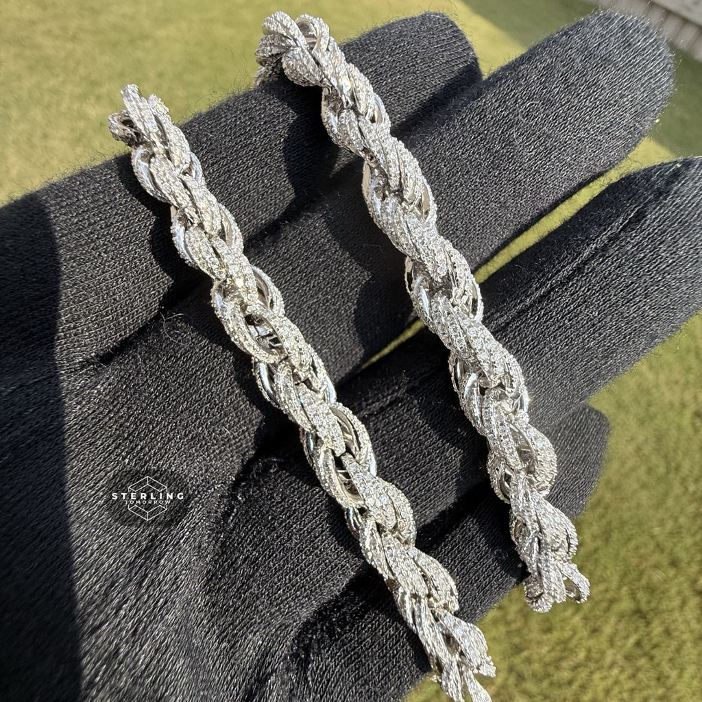 Moissanite Silver Iced Rope Chain - 7mm 22"