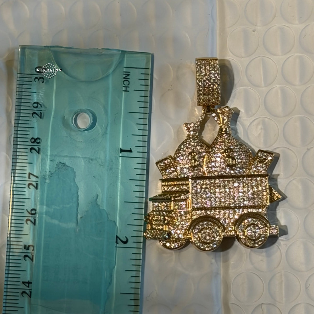 Money Truck Pendant Iced Out CZ Diamond Hip Hop Chain Gold Plated Cash Bags Bling Necklace Streetwear Jewelry Rope Chain