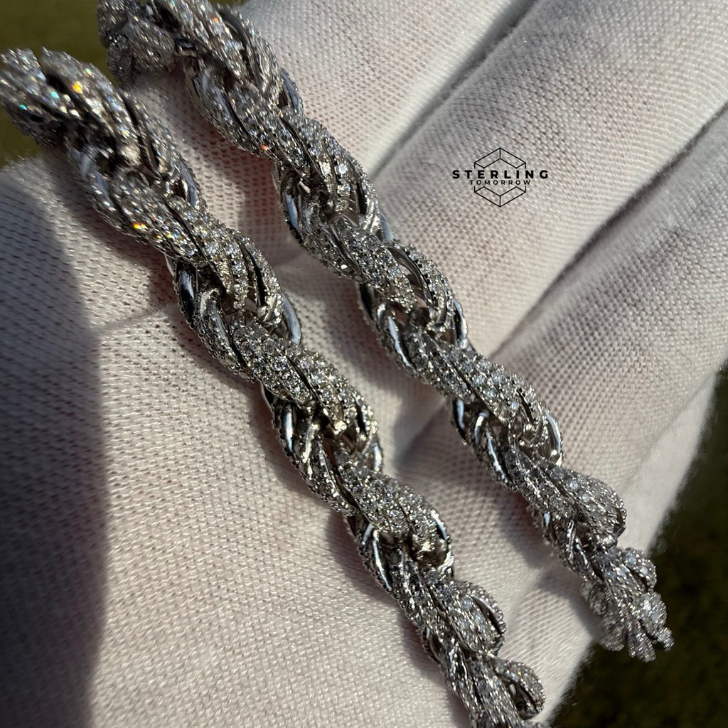 Moissanite Silver Iced Rope Chain - 7mm 22"