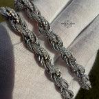 Moissanite Silver Iced Rope Chain - 7mm 22"