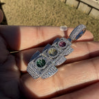 Traffic Light 14K White Gold Plated Iced Pendant