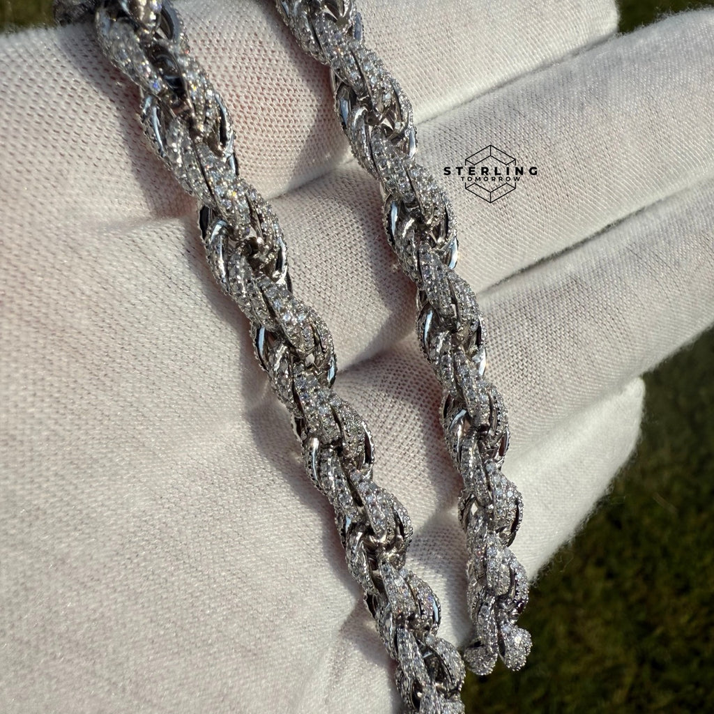 Moissanite Silver Iced Rope Chain - 7mm 22"