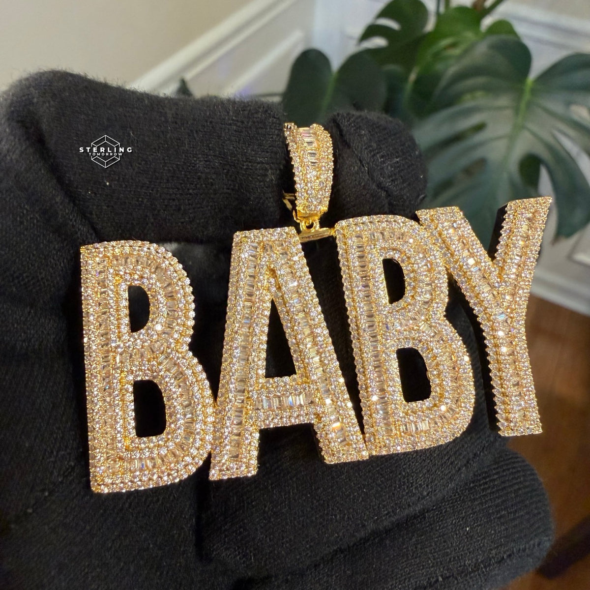 Baby Letter Pendant Iced Out CZ Diamond Hip Hop Chain Gold Plated Name Necklace Bling Statement Jewelry Rope Chain