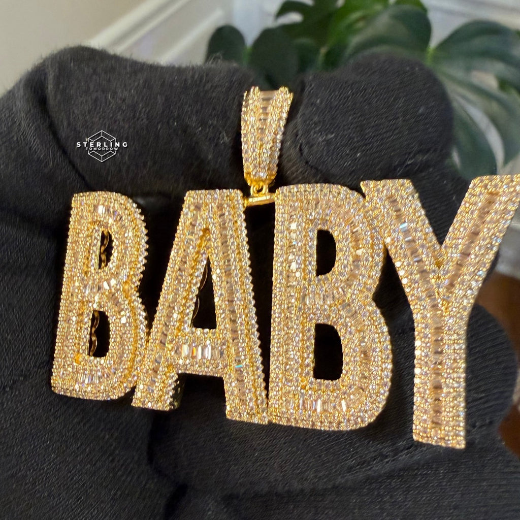 Baby Letter Pendant Iced Out CZ Diamond Hip Hop Chain Gold Plated Name Necklace Bling Statement Jewelry Rope Chain