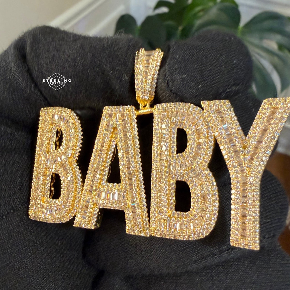 Baby Letter Pendant Iced Out CZ Diamond Hip Hop Chain Gold Plated Name Necklace Bling Statement Jewelry Rope Chain