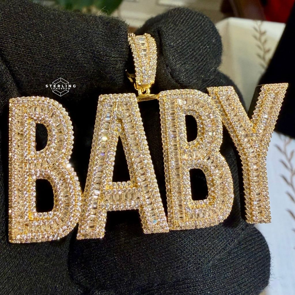 Baby Letter Pendant Iced Out CZ Diamond Hip Hop Chain Gold Plated Name Necklace Bling Statement Jewelry Rope Chain