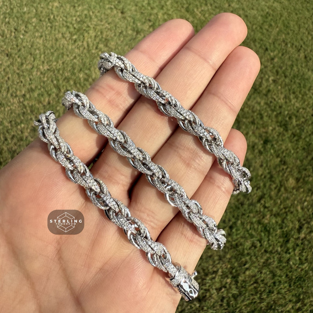 Moissanite Silver Iced Rope Chain - 7mm 22"
