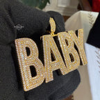 Baby Letter Pendant Iced Out CZ Diamond Hip Hop Chain Gold Plated Name Necklace Bling Statement Jewelry Rope Chain