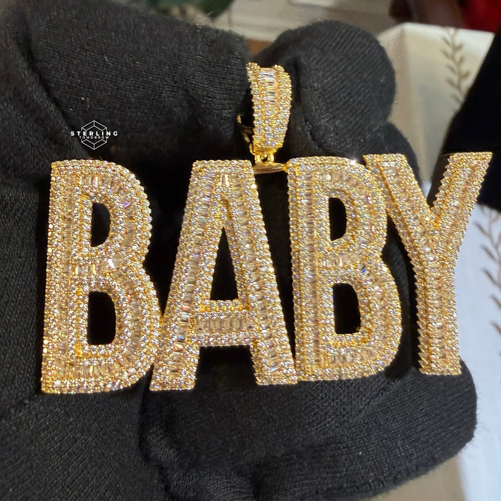 Baby Letter Pendant Iced Out CZ Diamond Hip Hop Chain Gold Plated Name Necklace Bling Statement Jewelry Rope Chain
