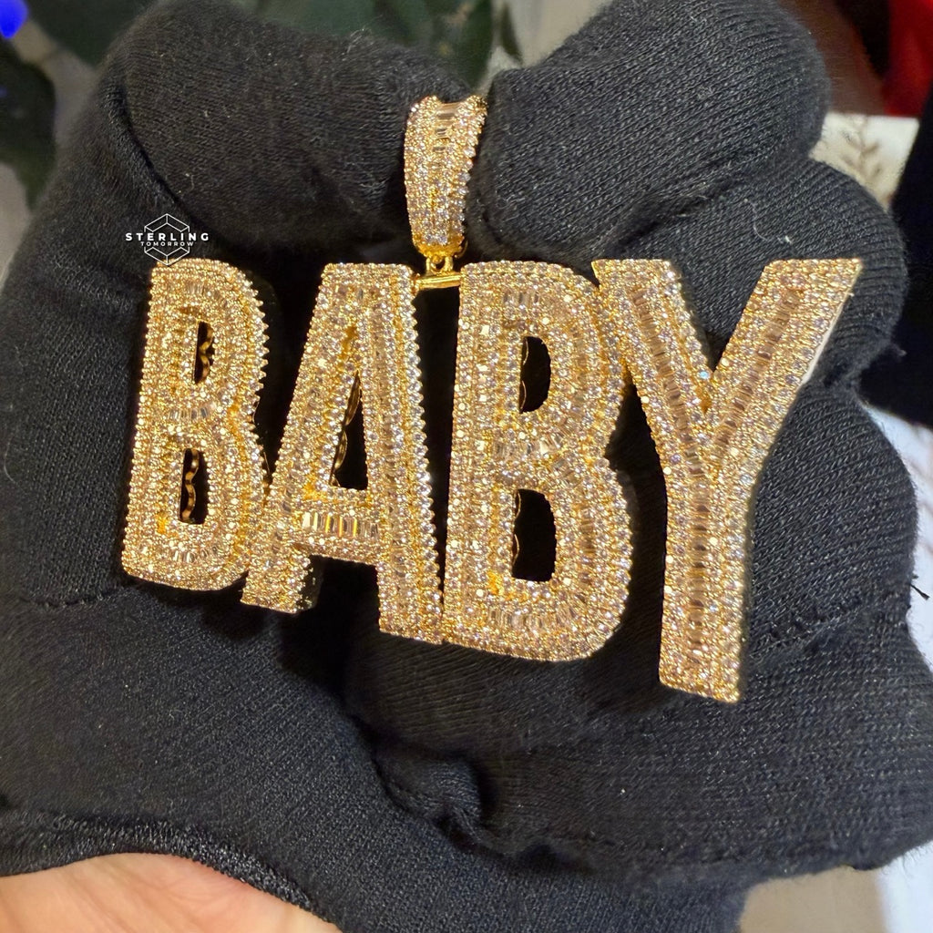 Baby Letter Pendant Iced Out CZ Diamond Hip Hop Chain Gold Plated Name Necklace Bling Statement Jewelry Rope Chain