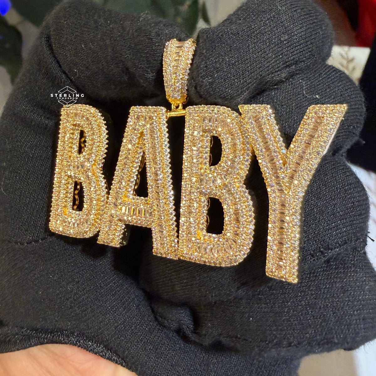 Baby Letter Pendant Iced Out CZ Diamond Hip Hop Chain Gold Plated Name Necklace Bling Statement Jewelry Rope Chain