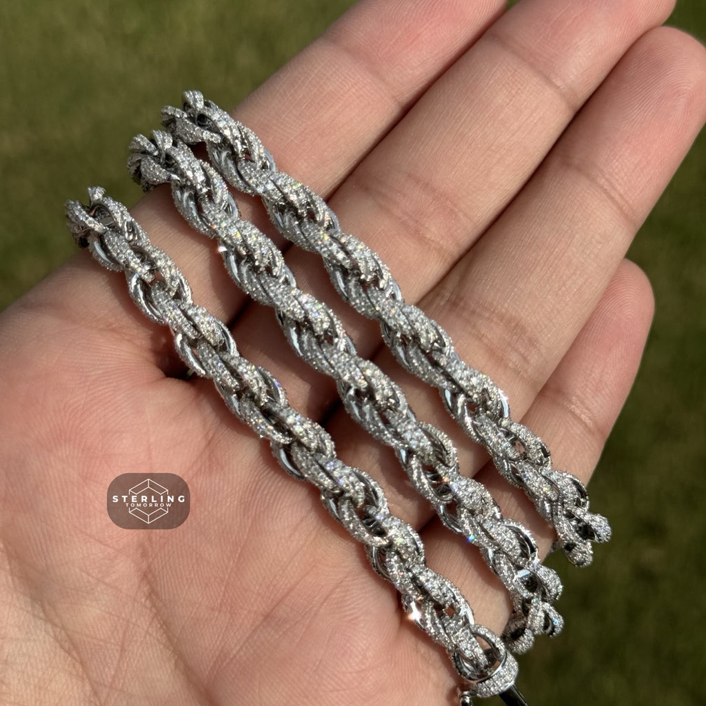 Moissanite Silver Iced Rope Chain - 7mm 22"