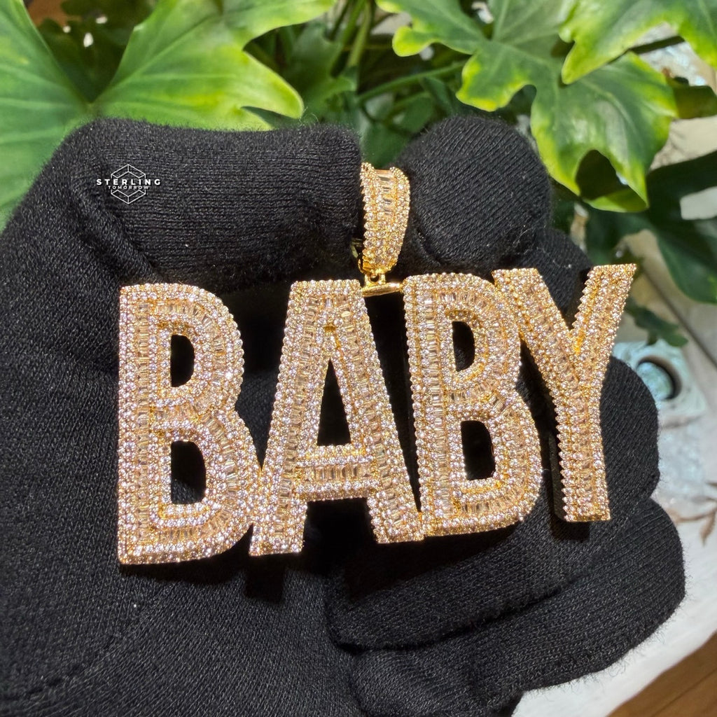 Baby Letter Pendant Iced Out CZ Diamond Hip Hop Chain Gold Plated Name Necklace Bling Statement Jewelry Rope Chain
