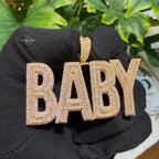 Baby Letter Pendant Iced Out CZ Diamond Hip Hop Chain Gold Plated Name Necklace Bling Statement Jewelry Rope Chain