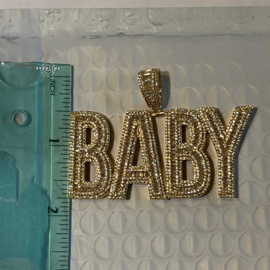 Baby Letter Pendant Iced Out CZ Diamond Hip Hop Chain Gold Plated Name Necklace Bling Statement Jewelry Rope Chain