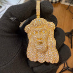 Gold Iced Out Jesus Face Pendant 14k Gold Plated + AntiTarnish Rope Chain