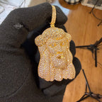 Gold Iced Out Jesus Face Pendant 14k Gold Plated + AntiTarnish Rope Chain