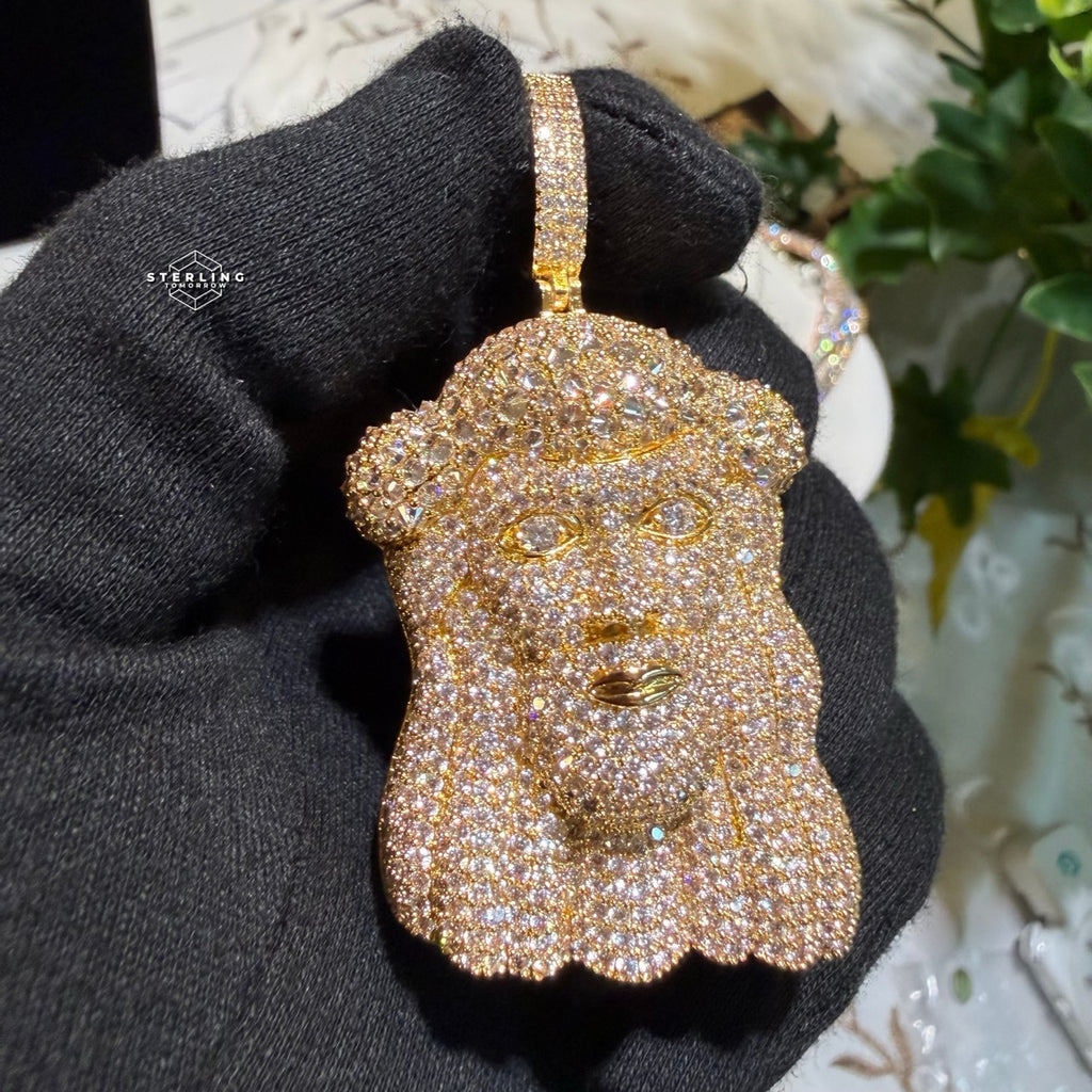 Gold Iced Out Jesus Face Pendant 14k Gold Plated + AntiTarnish Rope Chain