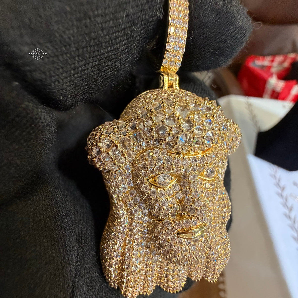 Gold Iced Out Jesus Face Pendant 14k Gold Plated + AntiTarnish Rope Chain