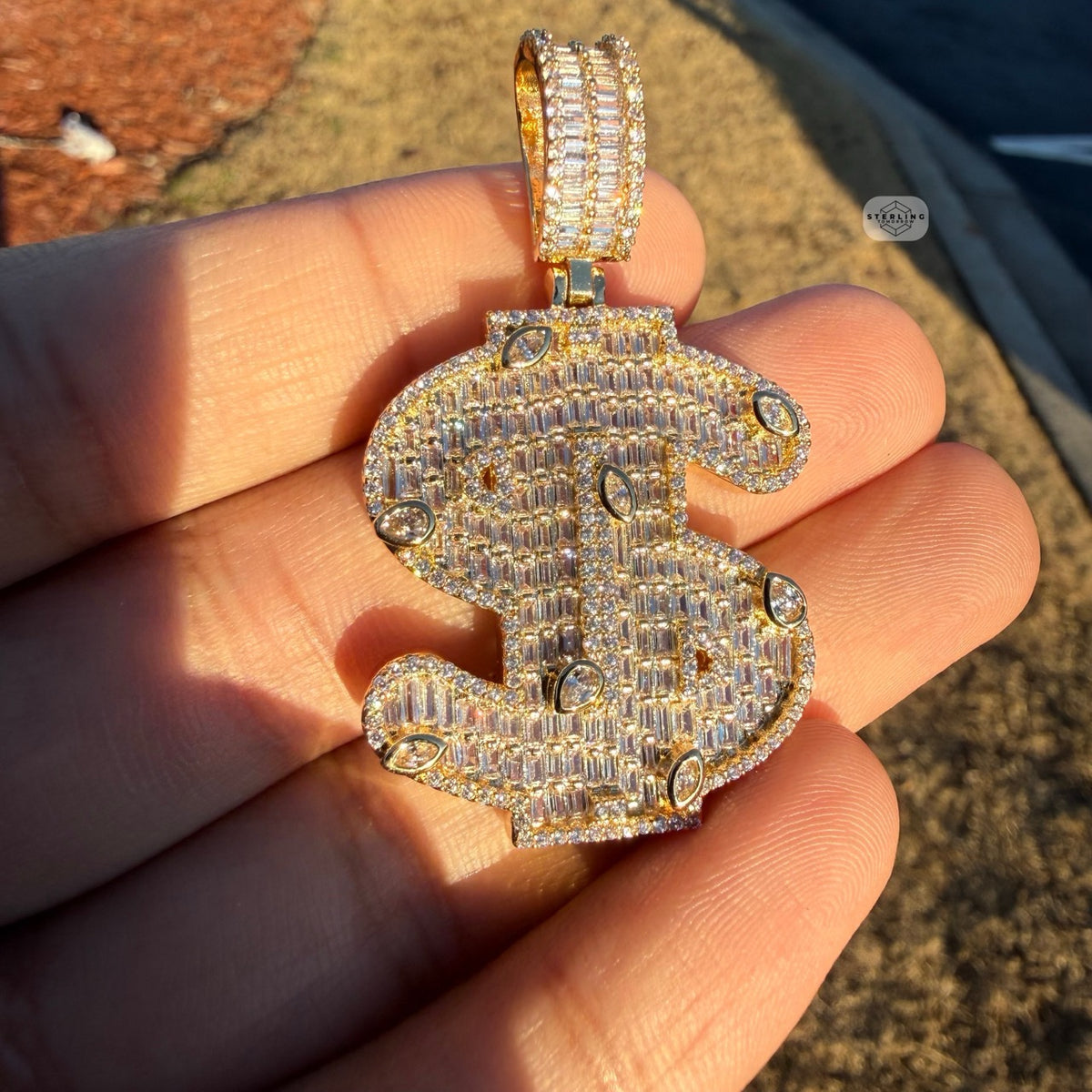 14K Gold Plated Money Sign Iced Pendant