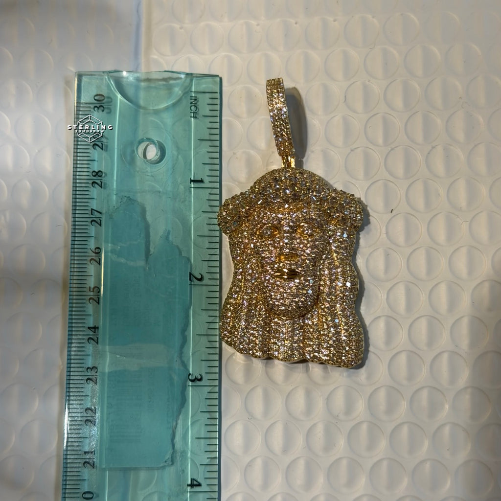 Gold Iced Out Jesus Face Pendant 14k Gold Plated + AntiTarnish Rope Chain