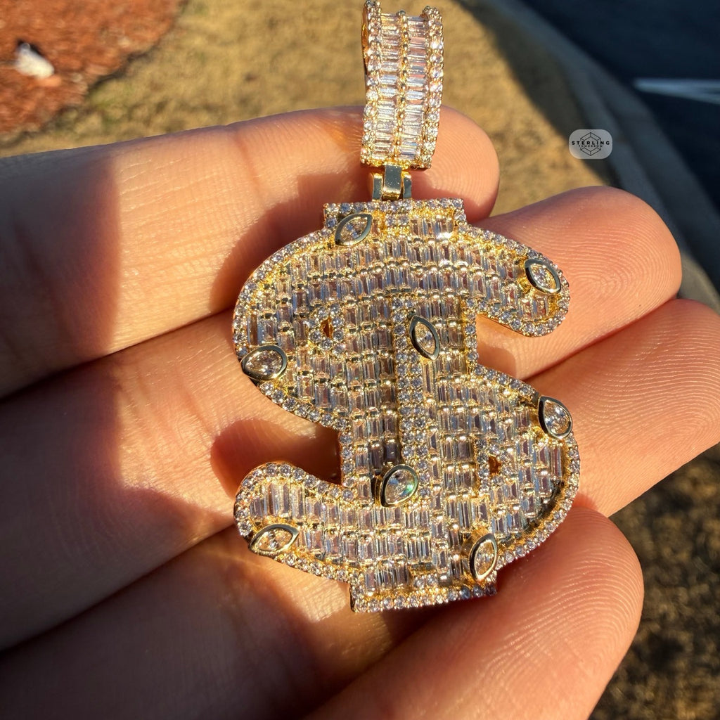 14K Gold Plated Money Sign Iced Pendant