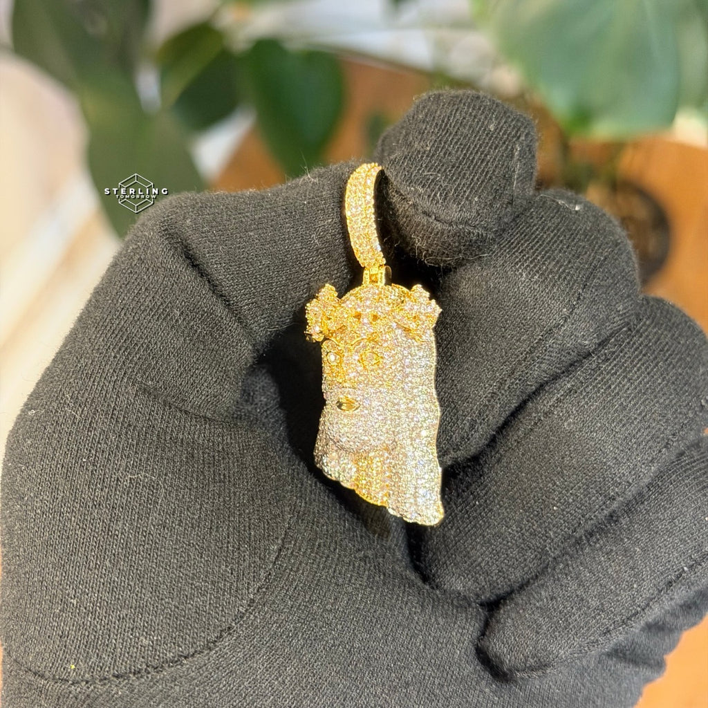 Gold Iced Out Jesus Thorns Pendant 14k Gold Plated + AntiTarnish Rope Chain