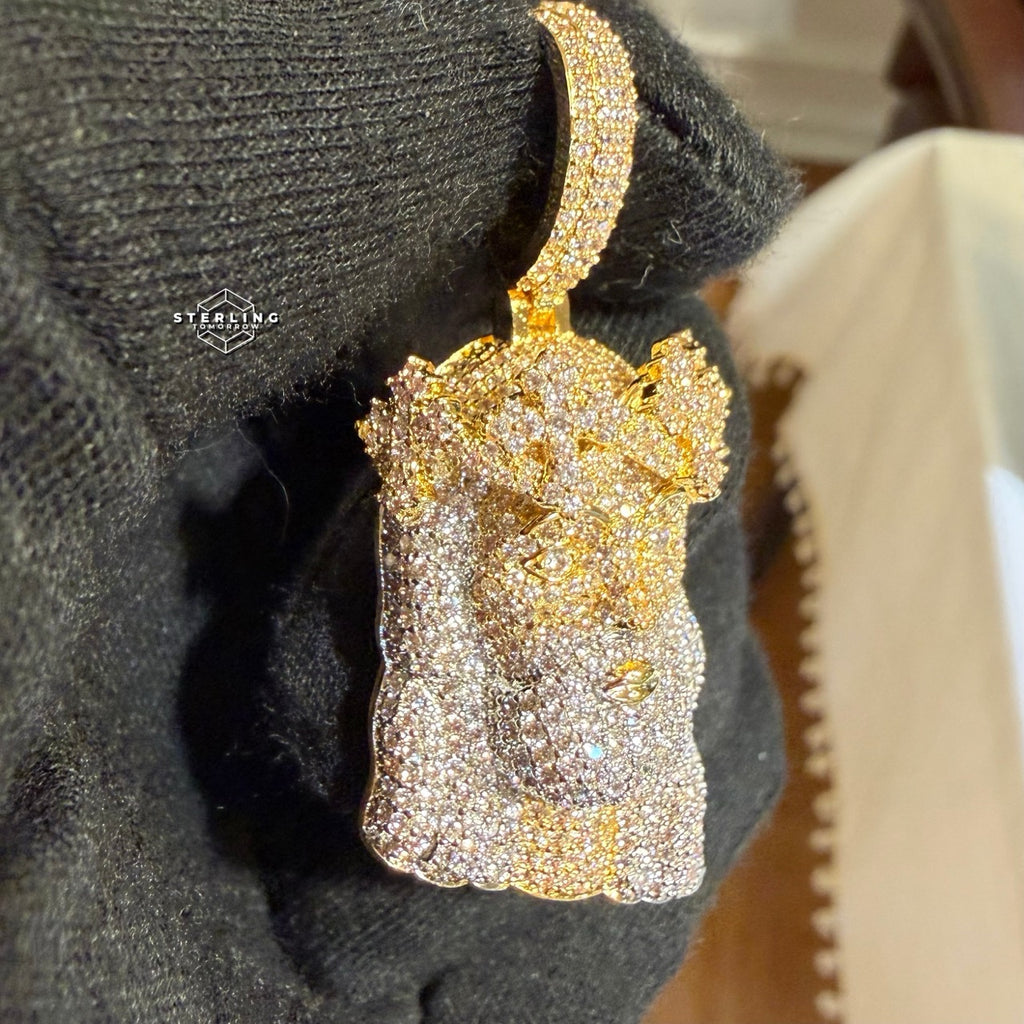Gold Iced Out Jesus Thorns Pendant 14k Gold Plated + AntiTarnish Rope Chain