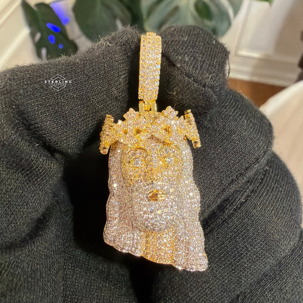 Gold Iced Out Jesus Thorns Pendant 14k Gold Plated + AntiTarnish Rope Chain