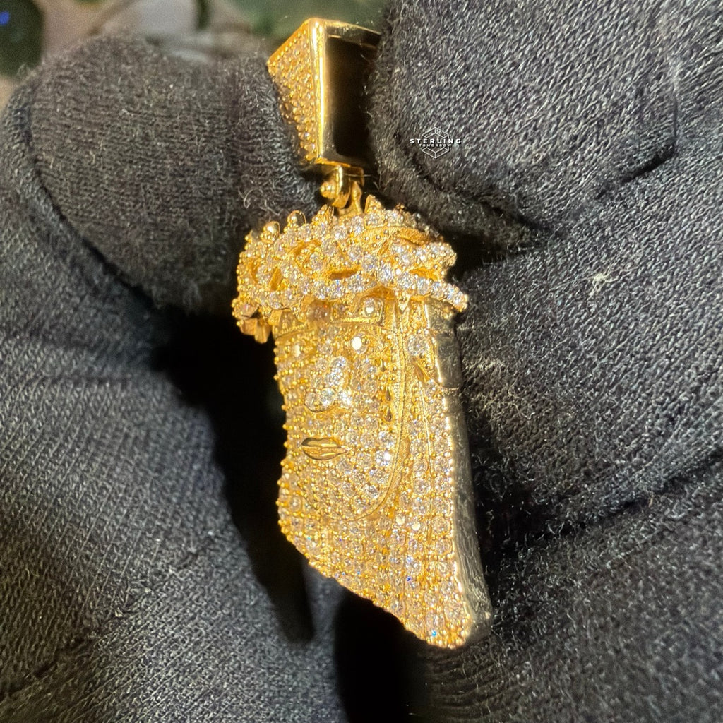 Moissanite Small Jesus Head Gold Tone