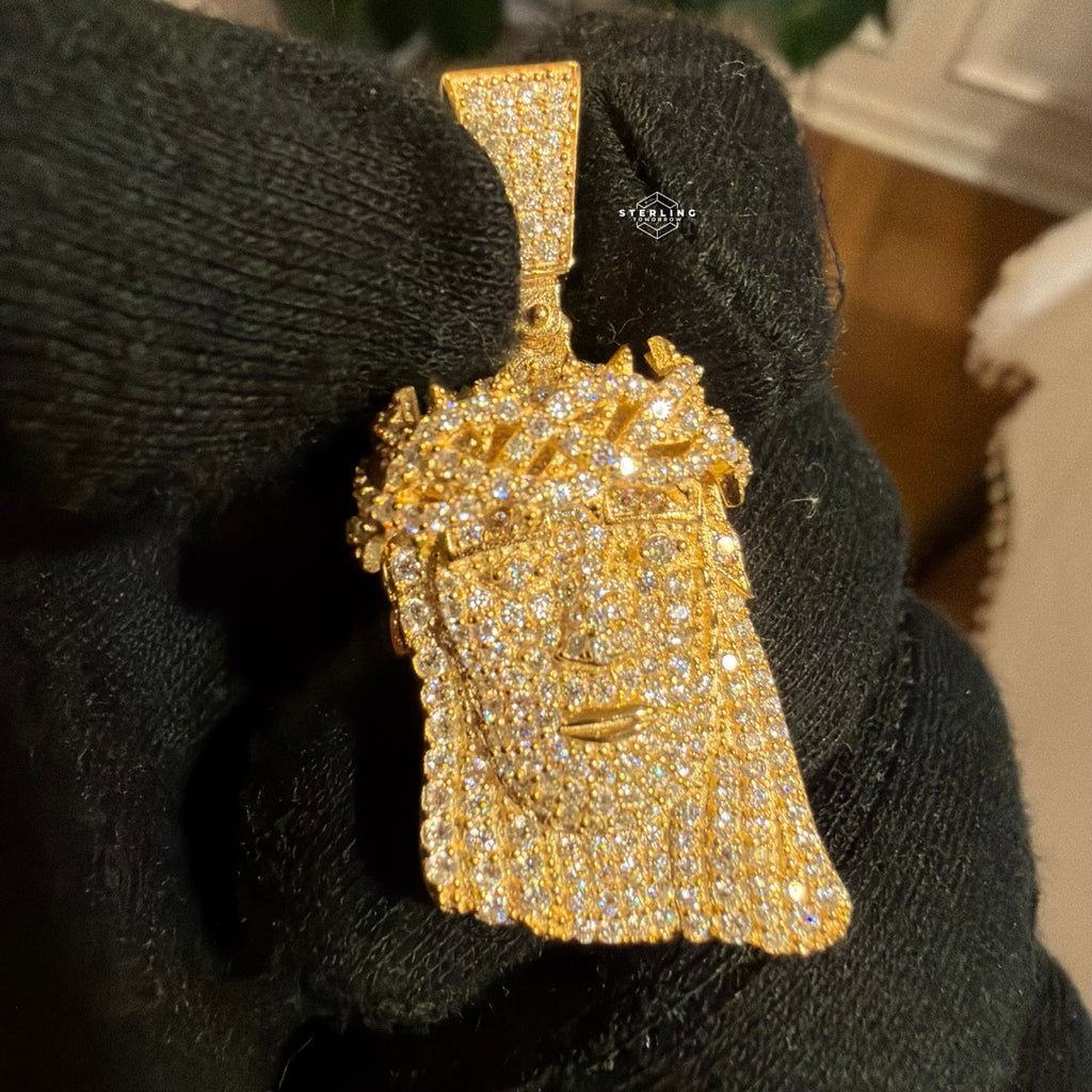 Moissanite Small Jesus Head Gold Tone