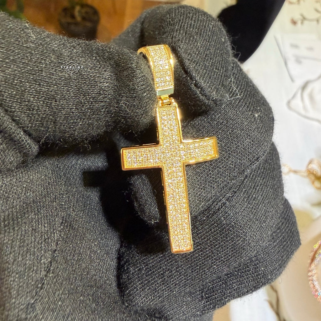 Moissanite Iced Cross Pendant 14k Gold Over 925 Silver