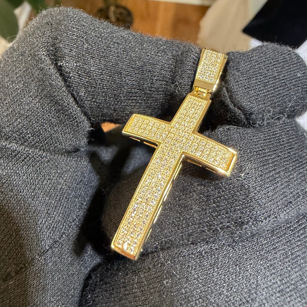 Moissanite Iced Cross Pendant 14k Gold Over 925 Silver