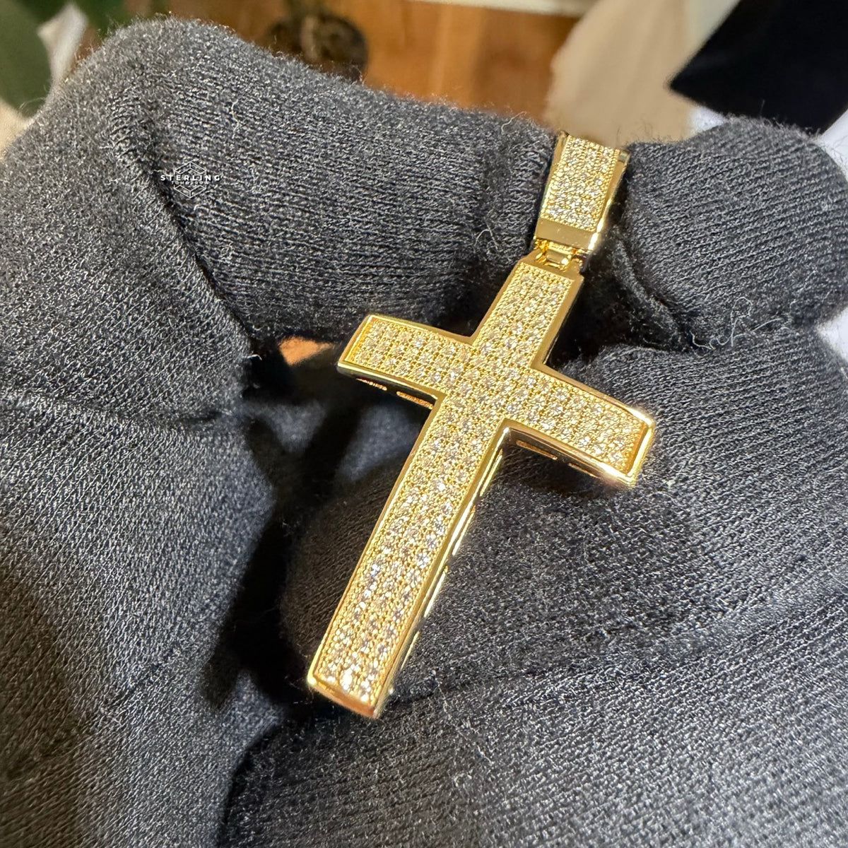 Moissanite Iced Cross Pendant 14k Gold Over 925 Silver