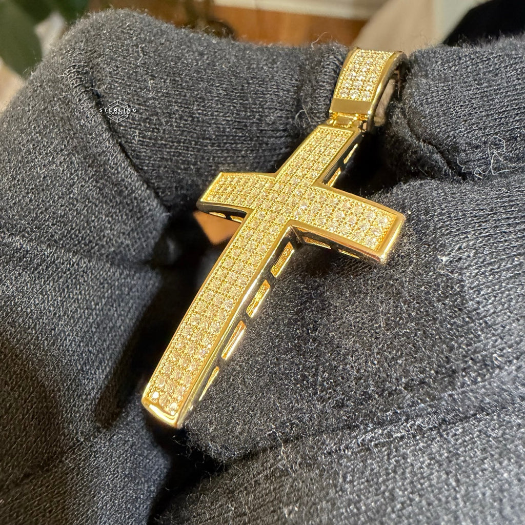 Moissanite Iced Cross Pendant 14k Gold Over 925 Silver