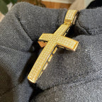 Moissanite Iced Cross Pendant 14k Gold Over 925 Silver