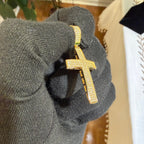 Moissanite Iced Cross Pendant 14k Gold Over 925 Silver