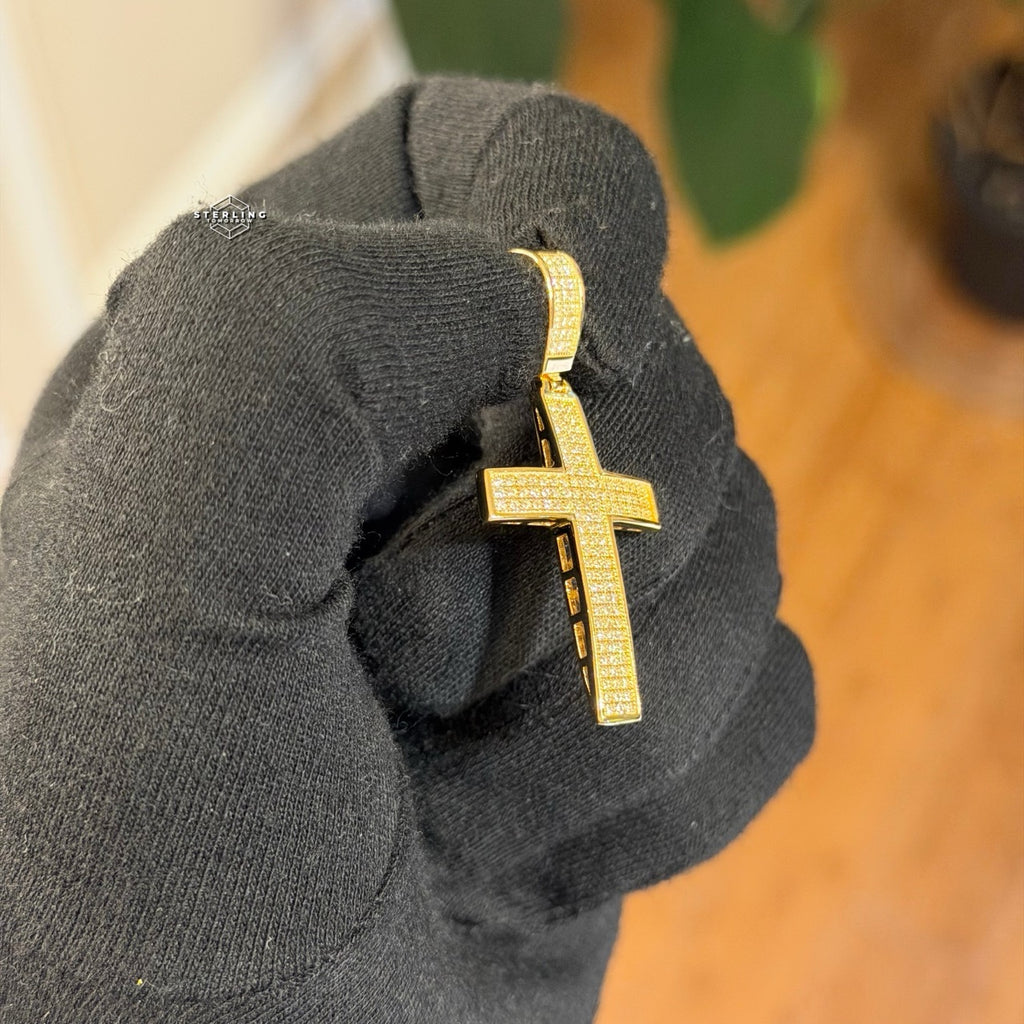 Moissanite Iced Cross Pendant 14k Gold Over 925 Silver