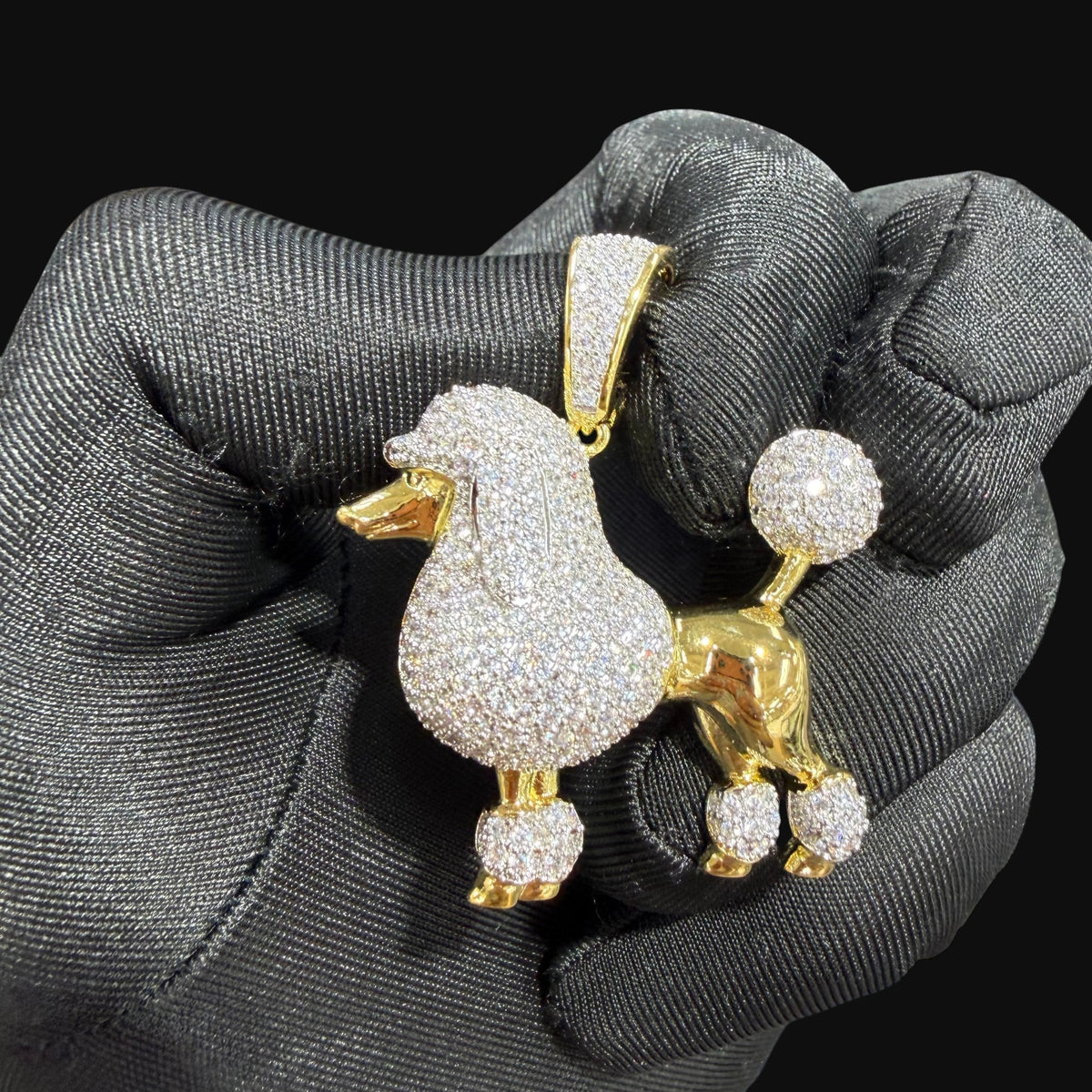 14K Gold Iced Out Poodle Pendant | CZ Diamond Dog Necklace | Luxury Hip Hop Pet Charm