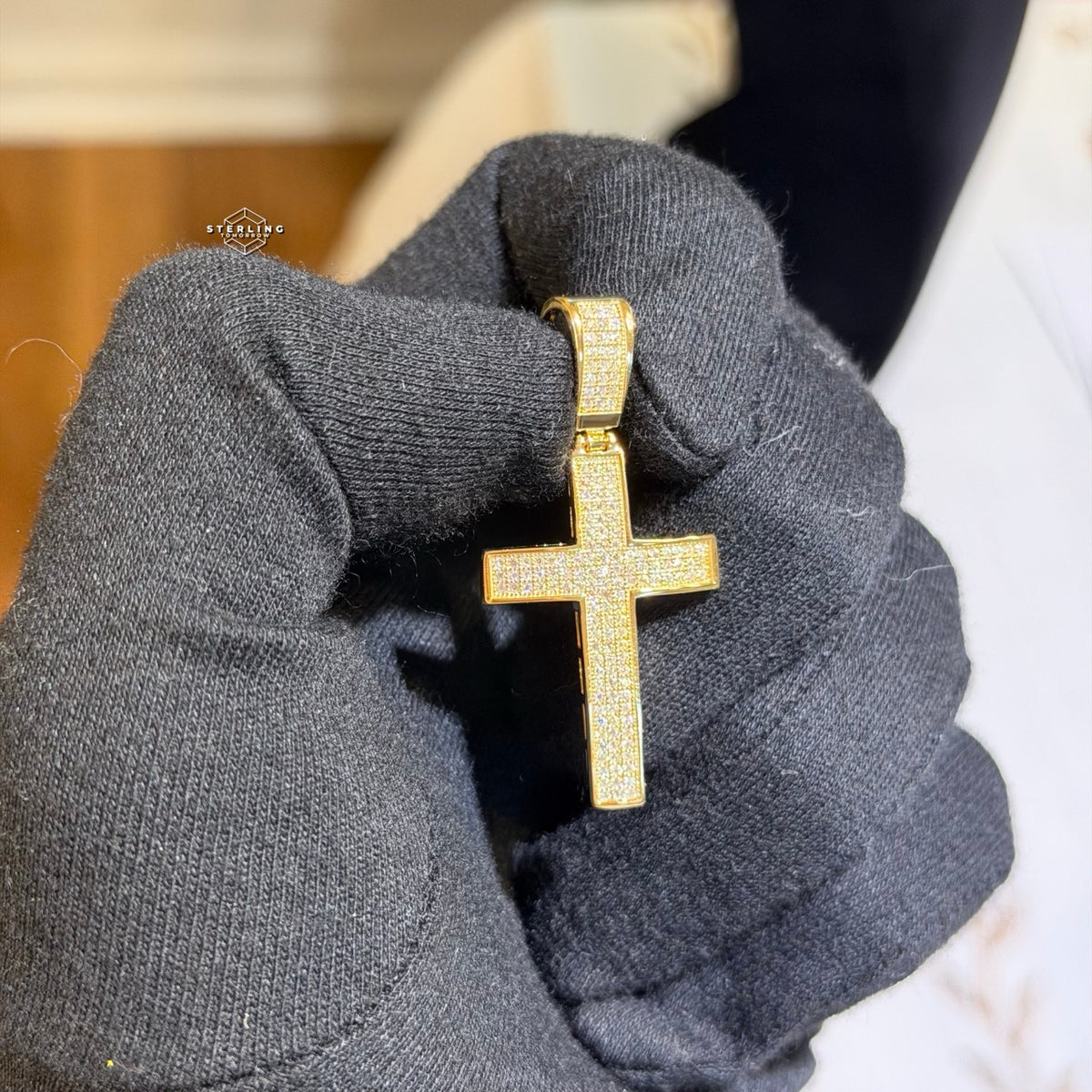 Moissanite Iced Cross Pendant 14k Gold Over 925 Silver
