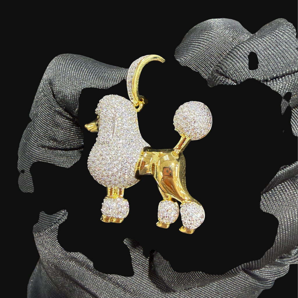 14K Gold Iced Out Poodle Pendant | CZ Diamond Dog Necklace | Luxury Hip Hop Pet Charm