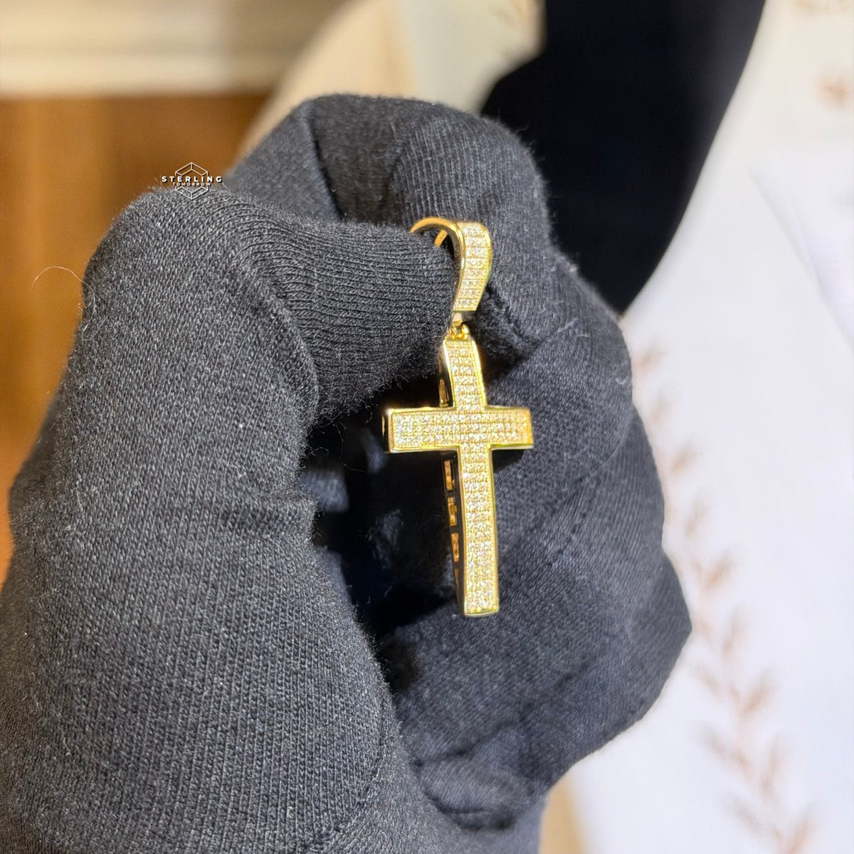 Moissanite Iced Cross Pendant 14k Gold Over 925 Silver