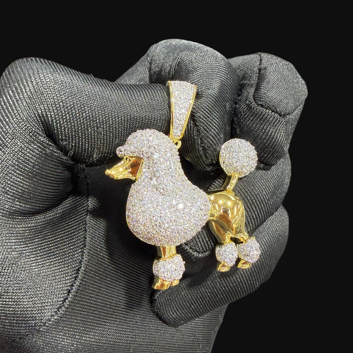 14K Gold Iced Out Poodle Pendant | CZ Diamond Dog Necklace | Luxury Hip Hop Pet Charm