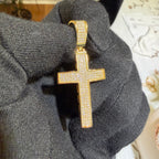Moissanite Iced Cross Pendant 14k Gold Over 925 Silver