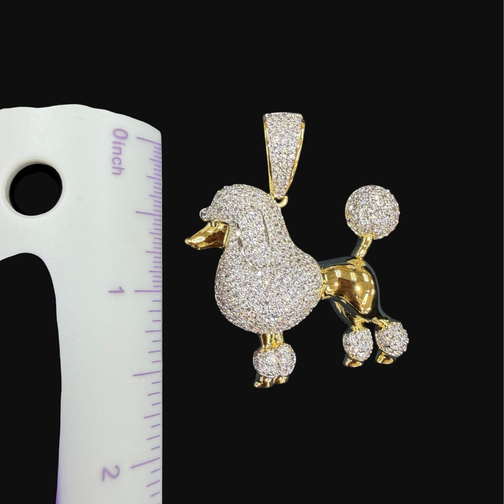 14K Gold Iced Out Poodle Pendant | CZ Diamond Dog Necklace | Luxury Hip Hop Pet Charm