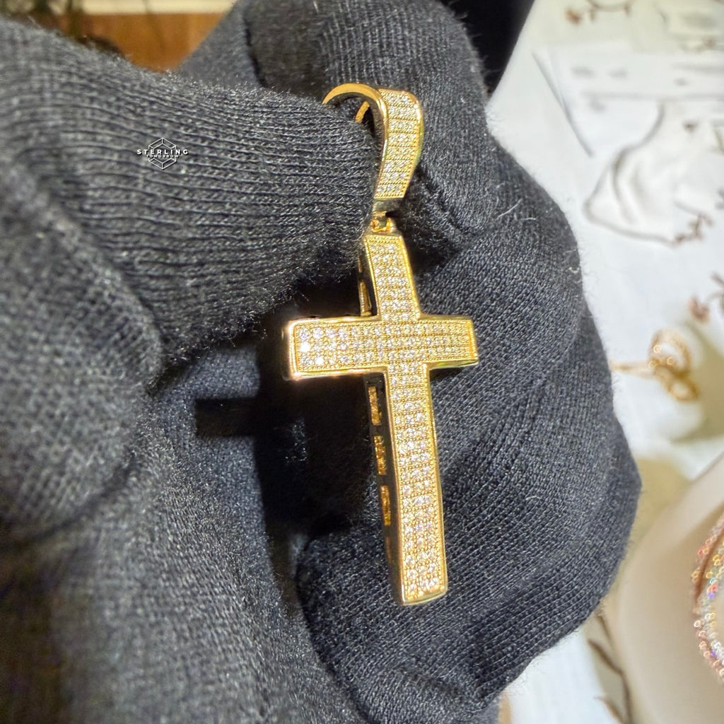 Moissanite Iced Cross Pendant 14k Gold Over 925 Silver