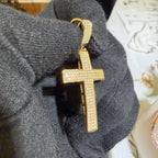 Moissanite Iced Cross Pendant 14k Gold Over 925 Silver